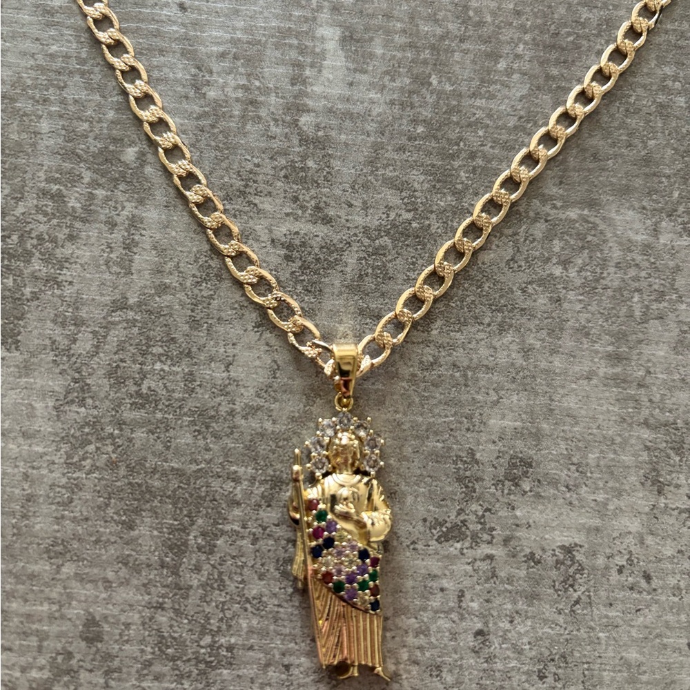 Gold Pendant Necklace with Multicolor Accents